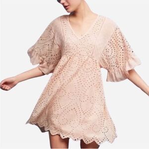 Anthropologie Akemi & Kin Brooke Eyelet Babydoll Oversized Dress Pink Size 2